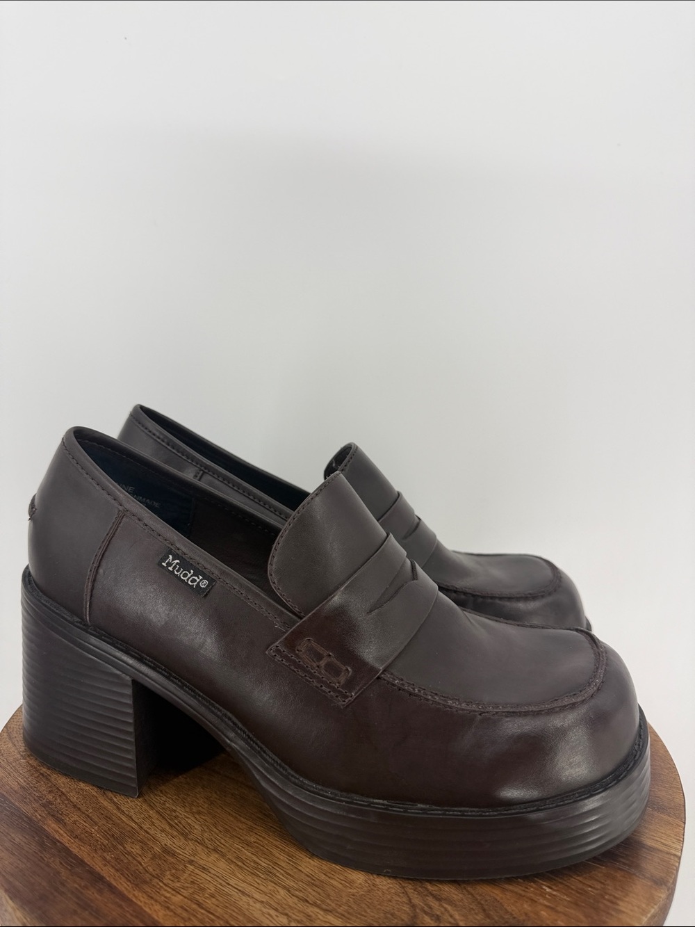 Mudd Anne Y2K Brown Chunky Platform Penny Loafers Heels Size 9 90s